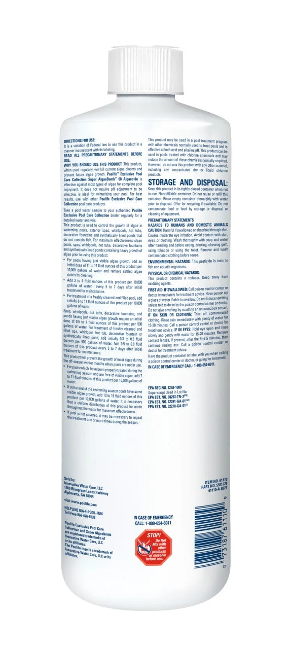 Poolife Algae Bomb 60 Algaecide - 32oz Bottle 4 Poolife Algae Bomb 60 Algaecide - 32oz Bottle - Image 2