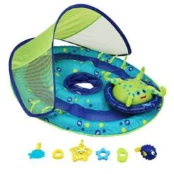 Baby Spring Float With Activity Center & Canopy By Swimways -AquaHaven Shop baby spring float activity center with canopy 11 gif